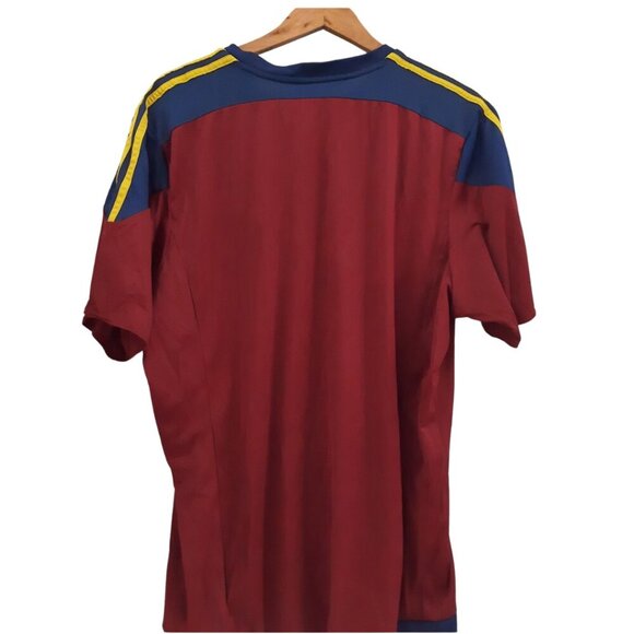 Adidas Striped Soccer Climacool Jersey Burgundy Navy Yellow Mens Sz 2XL - Picture 5 of 7